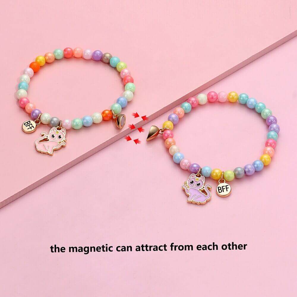 BFF Cat Magnetic Rainbow Bead Bracelet Set