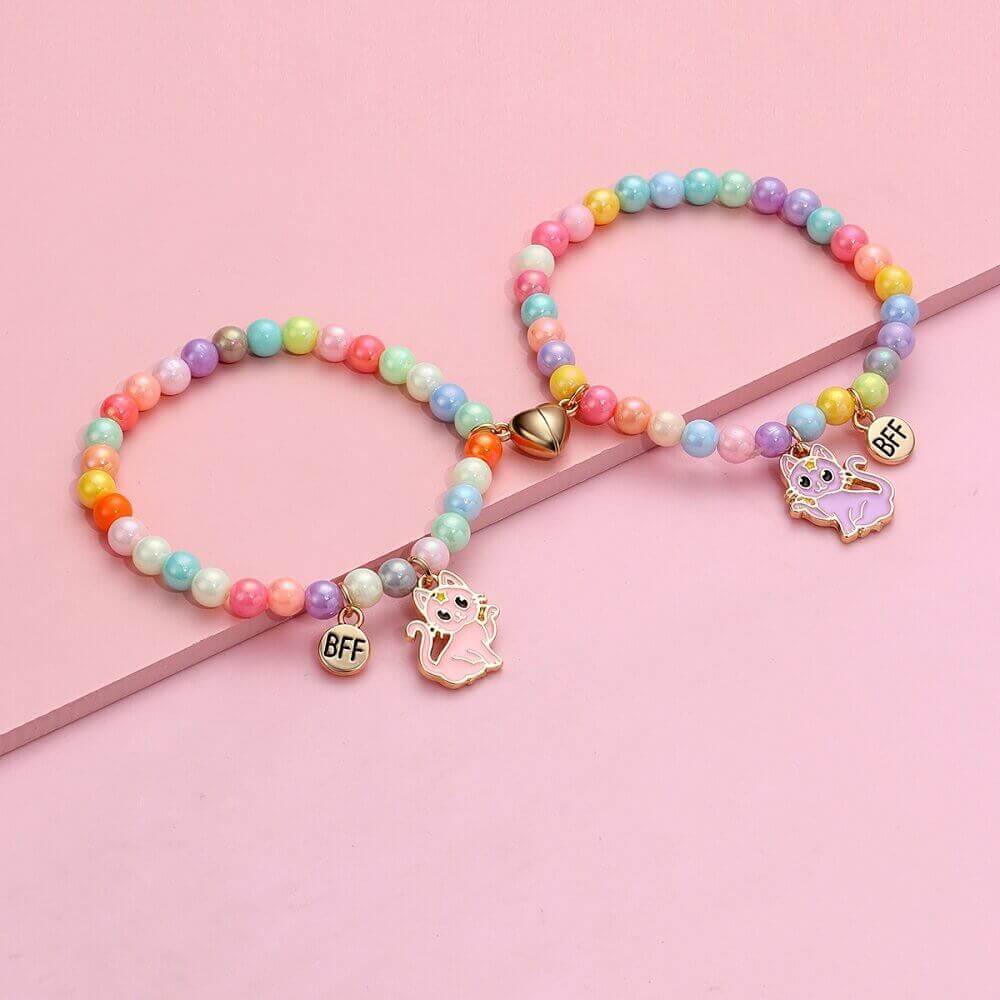 BFF Cat Magnetic Rainbow Bead Bracelet Set