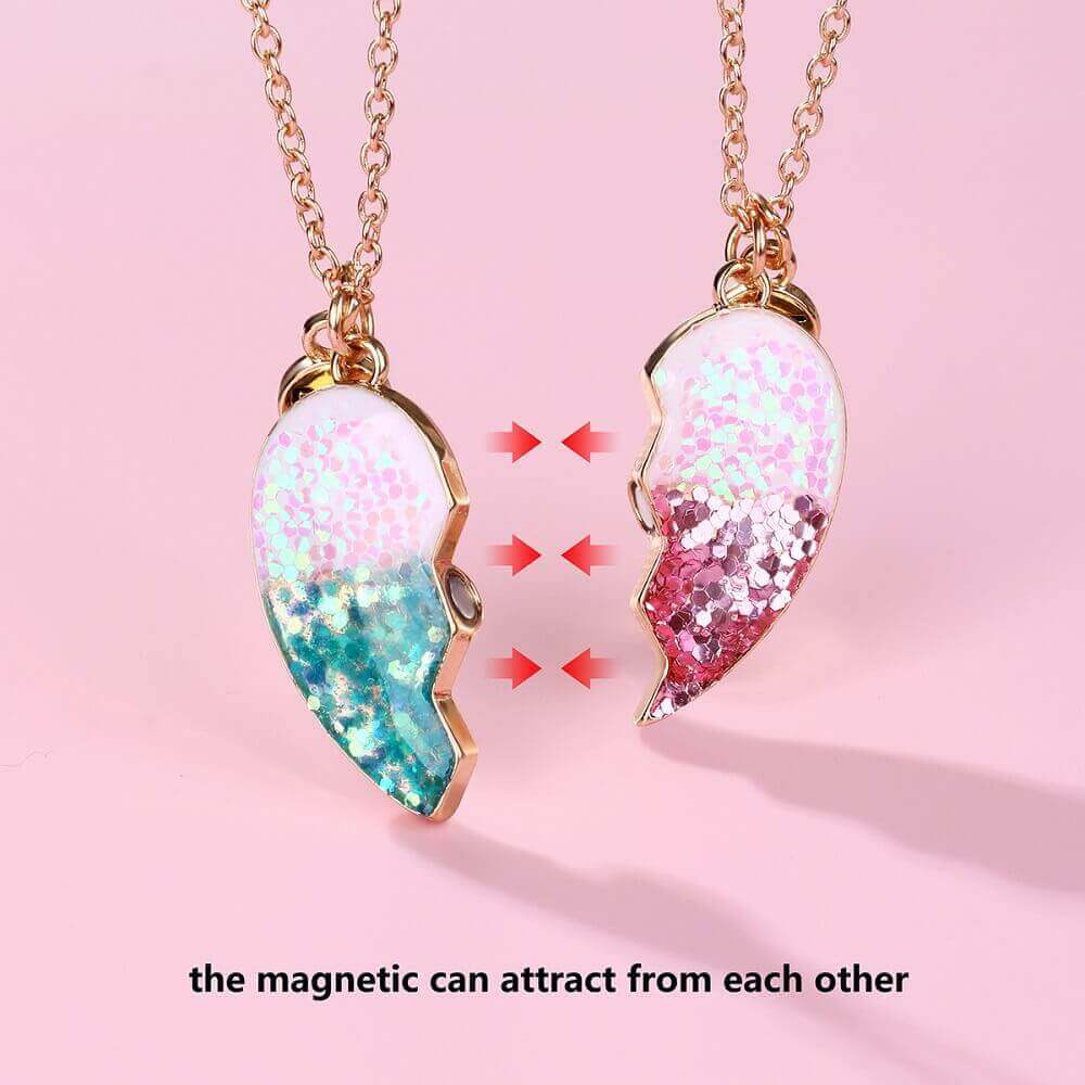 BFF Glitter Magnetic Heart Necklace Set