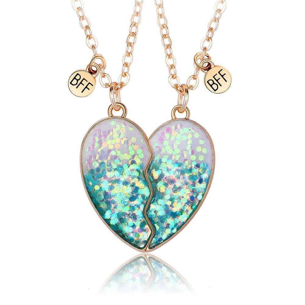 BFF Glitter Magnetic Heart Necklace Set