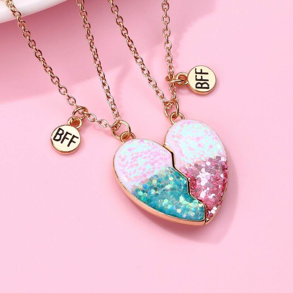 BFF Glitter Magnetic Heart Necklace Set