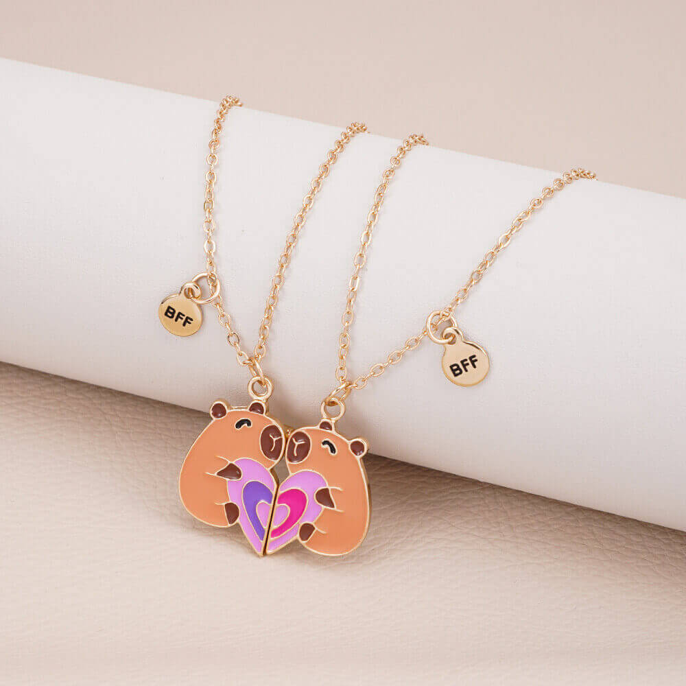 Magnetic Bear BFF Necklace Set 2-Piece Heart Friendship Jewelry