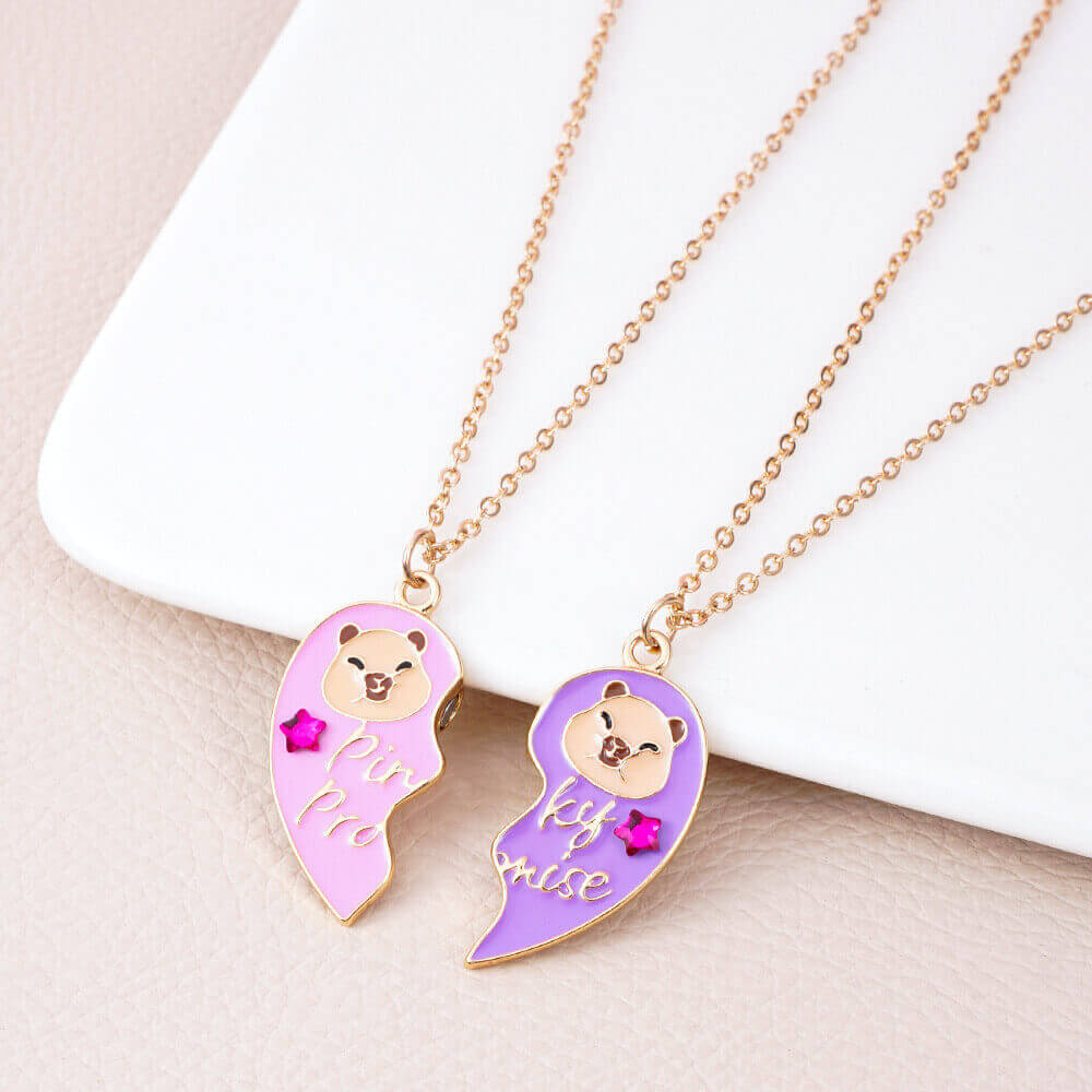 Magnetic Bear BFF Necklace Set 2-Piece Heart Friendship Jewelry