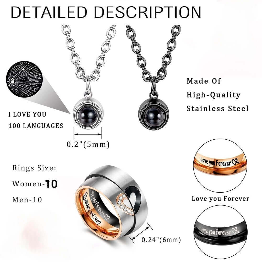 100 Languages I Love You Matching Ring Necklace Set