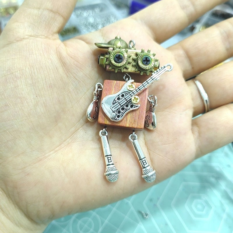Handmade Robot Guitar Player Necklace | Artistic Pendant