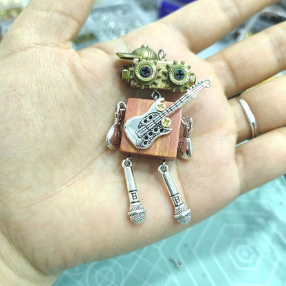 Handmade Robot Guitar Player Necklace | Artistic Pendant