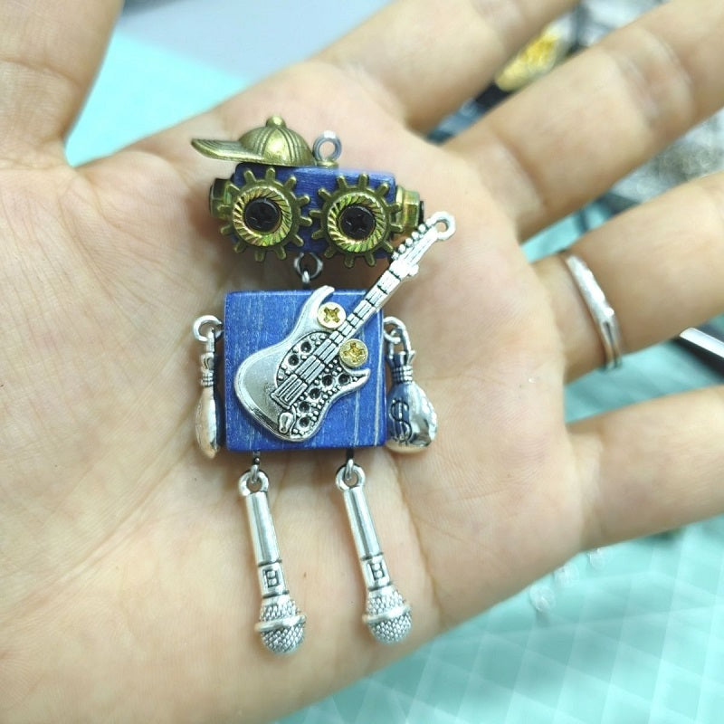 Handmade Robot Guitar Player Necklace | Artistic Pendant