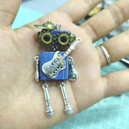 Handmade Robot Guitar Player Necklace | Artistic Pendant