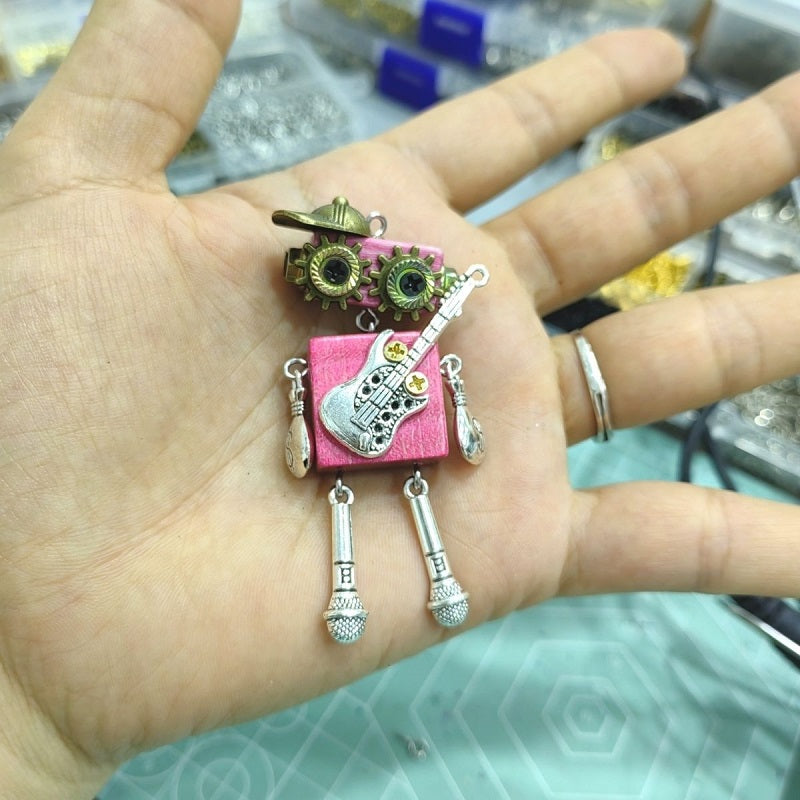 Handmade Robot Guitar Player Necklace | Artistic Pendant