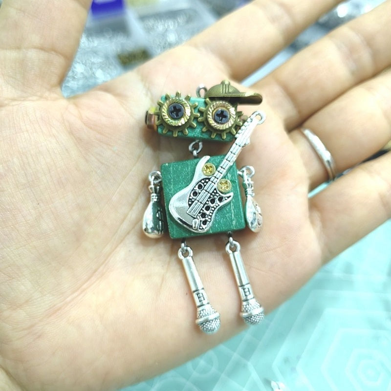 Handmade Robot Guitar Player Necklace | Artistic Pendant