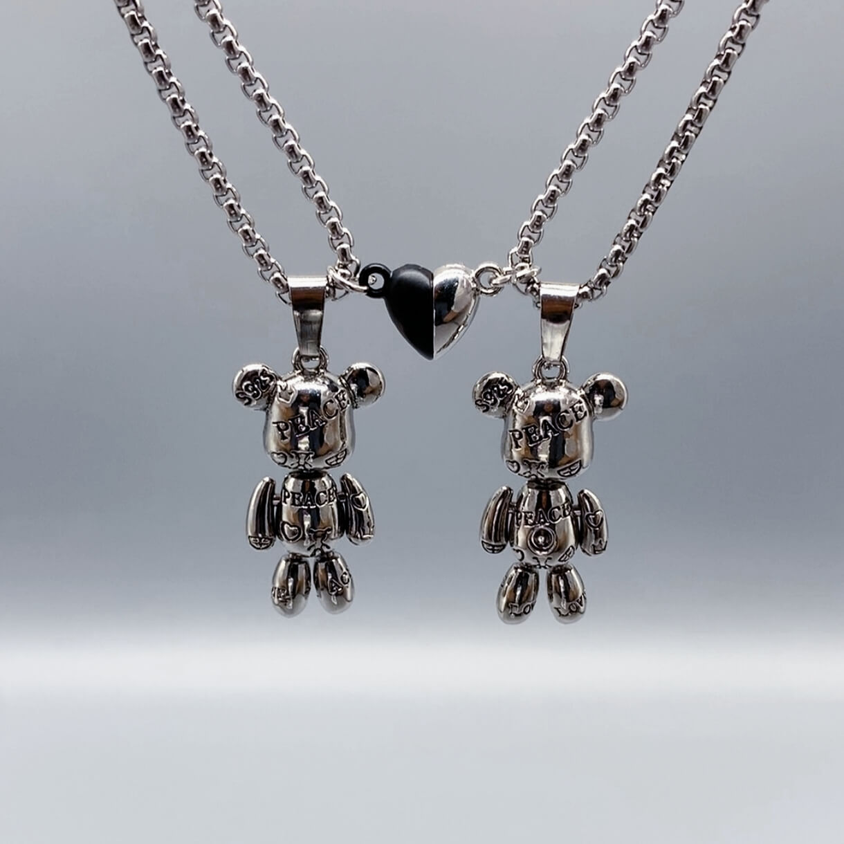2 - Piece Cute Bear Friendship Necklaces with Magnetic Charms