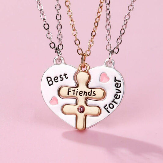 3-Piece Best Friends Forever Interlocking Heart Necklace Set