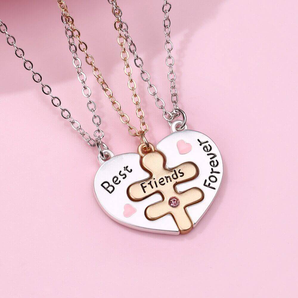 3-Piece Best Friends Forever Interlocking Heart Necklace Set