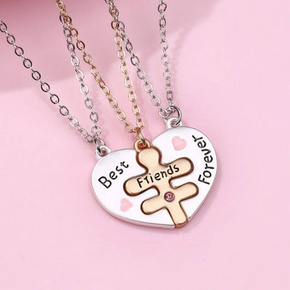 3-Piece Best Friends Forever Interlocking Heart Necklace Set