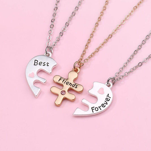 3-Piece Best Friends Forever Interlocking Heart Necklace Set