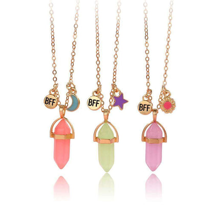 3-Piece Glow in The Dark Crystal BFF Necklace Set