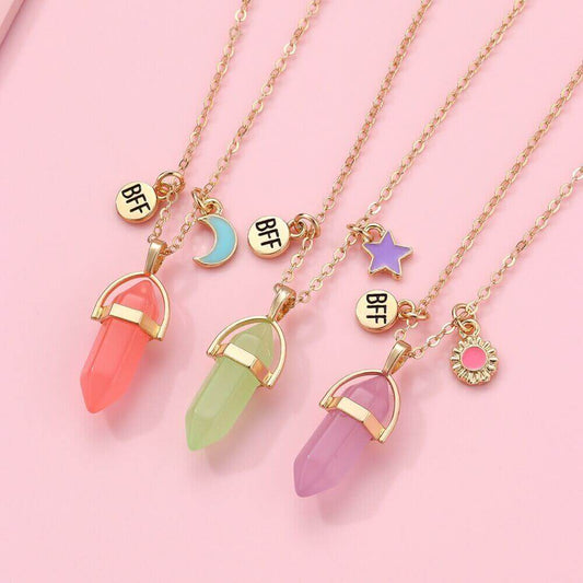 3-Piece Glow in The Dark Crystal BFF Necklace Set