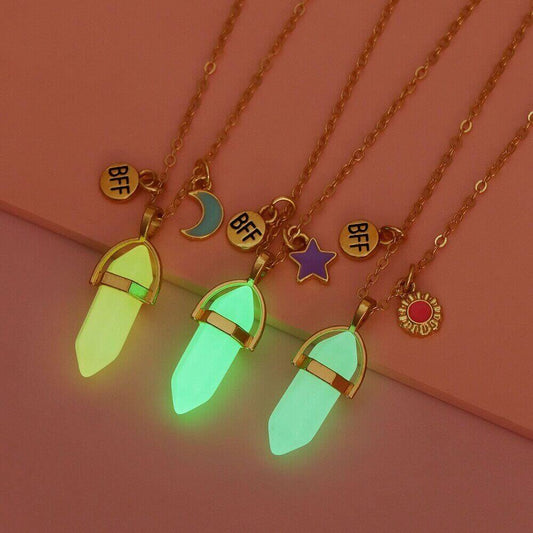 3-Piece Glow in The Dark Crystal BFF Necklace Set