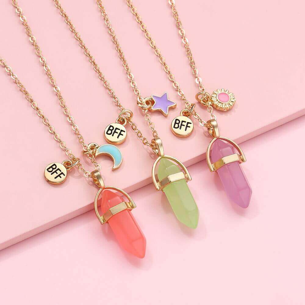 3-Piece Glow in The Dark Crystal BFF Necklace Set