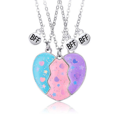 3PCS Magnetic BFF Heart Puzzle Necklaces Set