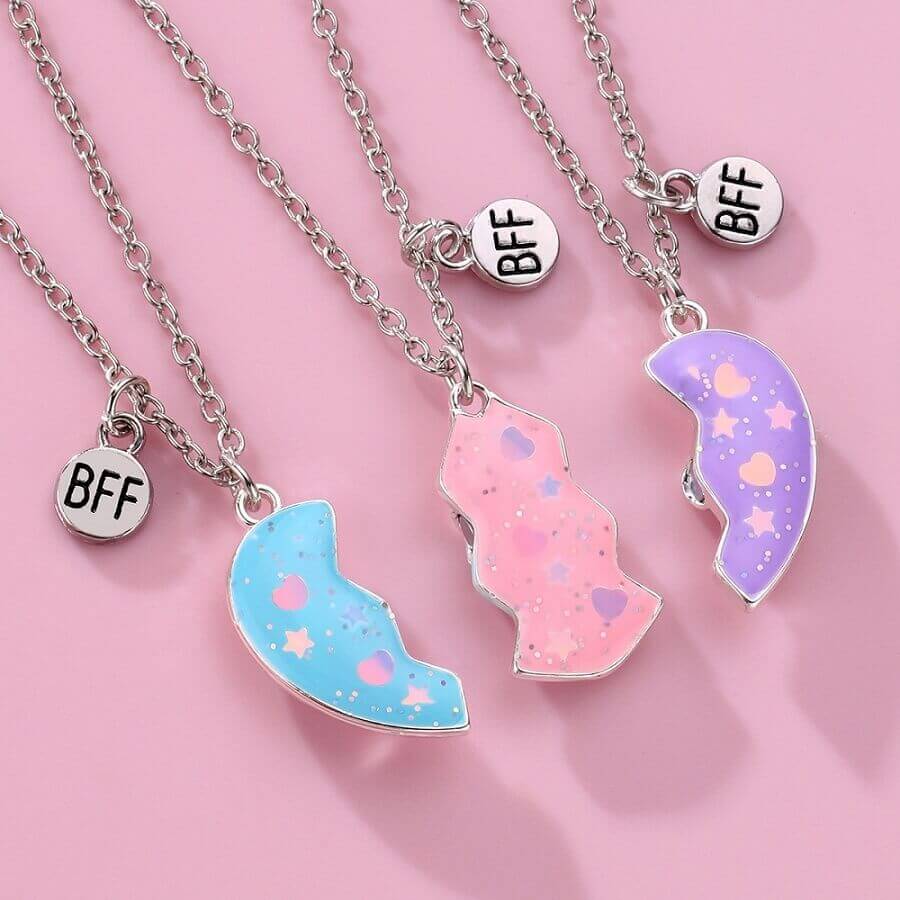 3PCS Magnetic BFF Heart Puzzle Necklaces Set
