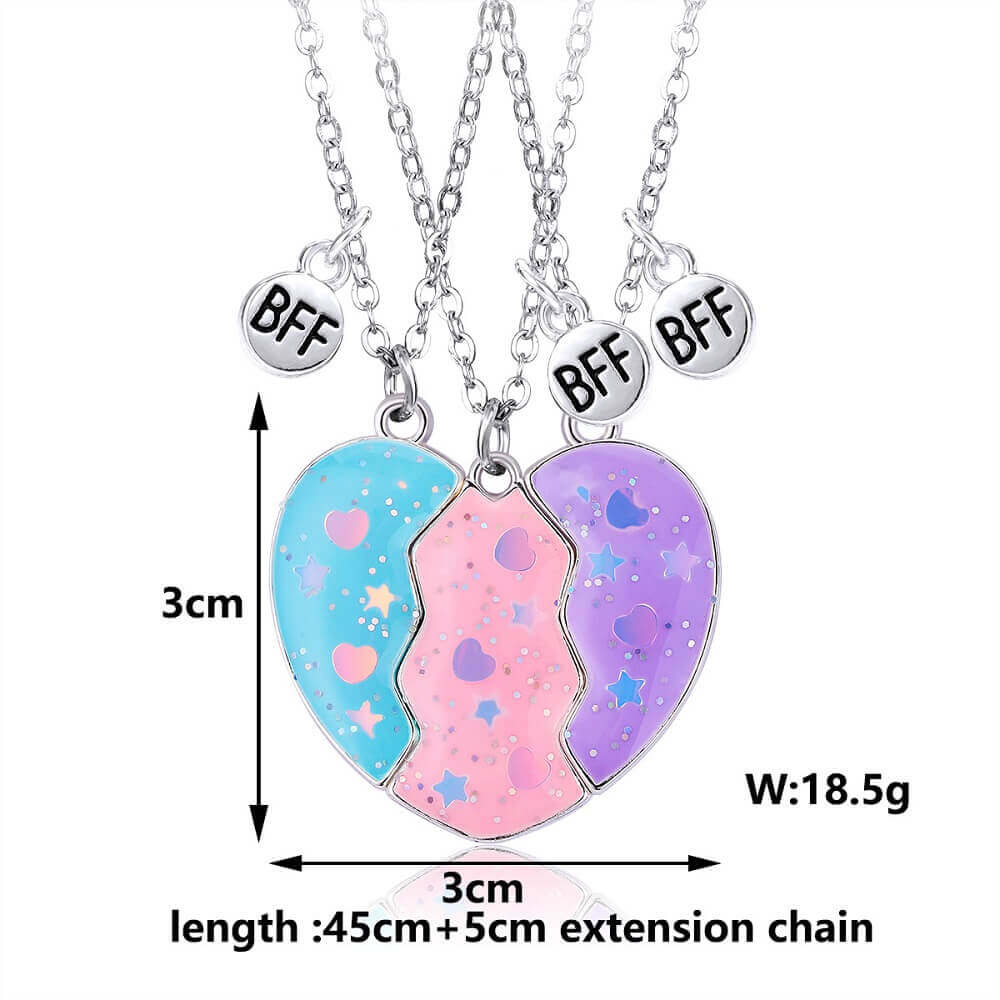 3PCS Magnetic BFF Heart Puzzle Necklaces Set