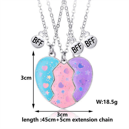 3PCS Magnetic BFF Heart Puzzle Necklaces Set