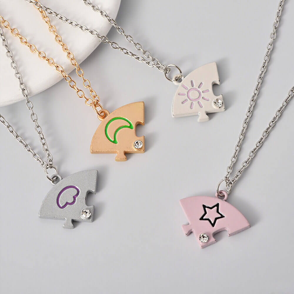 4-Piece Puzzle Friendship Necklaces - Sun Moon Star Cloud Best Friend/BFF Jewelry Set