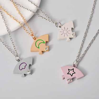 4-Piece Puzzle Friendship Necklaces - Sun Moon Star Cloud Best Friend/BFF Jewelry Set
