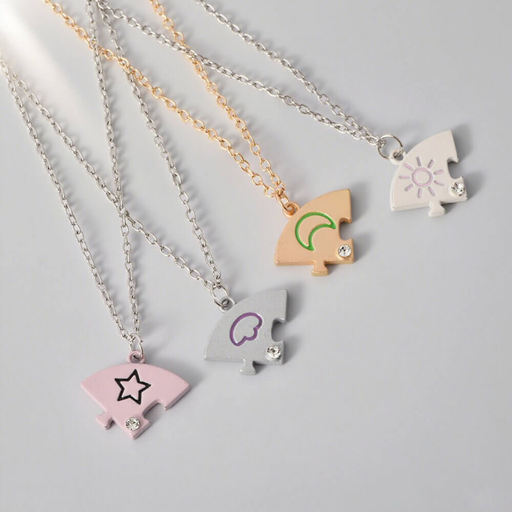 4-Piece Puzzle Friendship Necklaces - Sun Moon Star Cloud Best Friend/BFF Jewelry Set