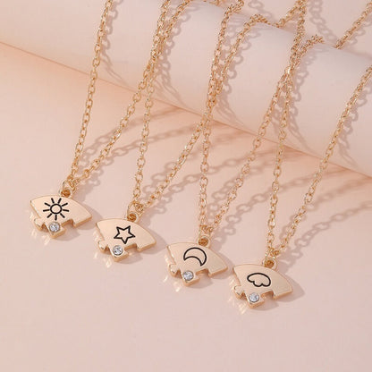 4-Piece Puzzle Friendship Necklaces - Sun Moon Star Cloud Best Friend/BFF Jewelry Set