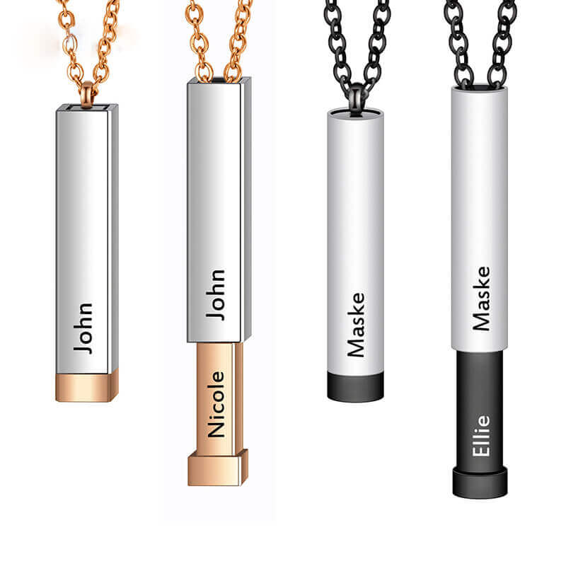 Adjustable 3D Pendant Necklace - Dual Engravings, Pull-to-Reveal