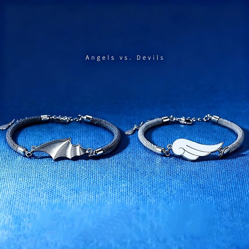 Angel & Demon Wing Couple Bracelets - Romantic Contrast Pair for Lovers