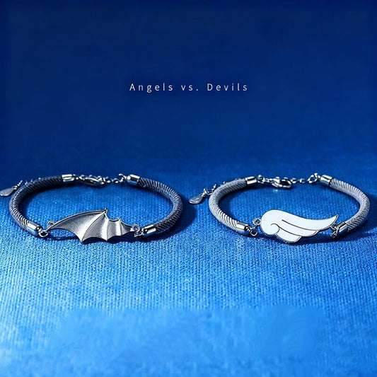 Angel & Demon Wing Couple Bracelets - Romantic Contrast Pair for Lovers
