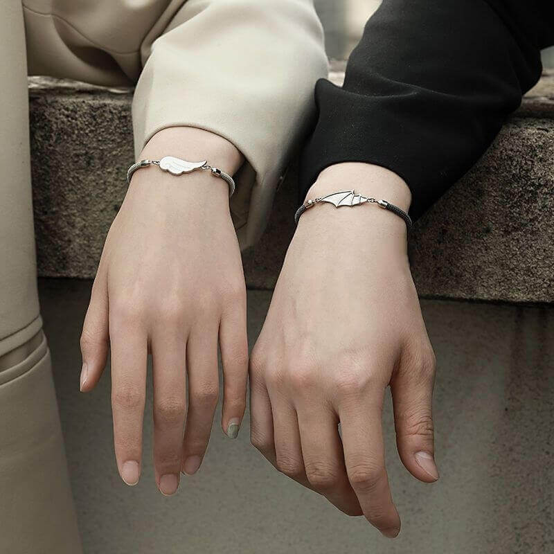 Angel & Demon Wing Couple Bracelets - Romantic Contrast Pair for Lovers