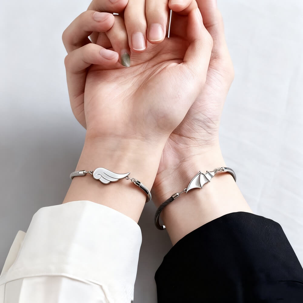Angel & Demon Wing Couple Bracelets - Romantic Contrast Pair for Lovers