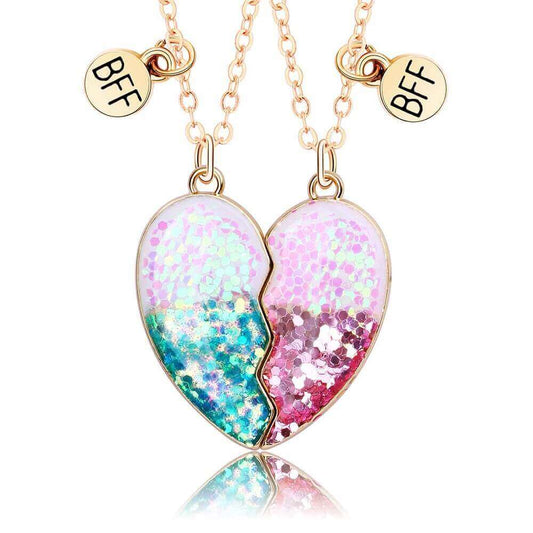BFF Glitter Magnetic Heart Necklace Set