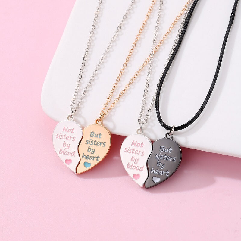 BFF Magnetic Split Heart Necklaces - Not Sisters by Blood, But by Heart