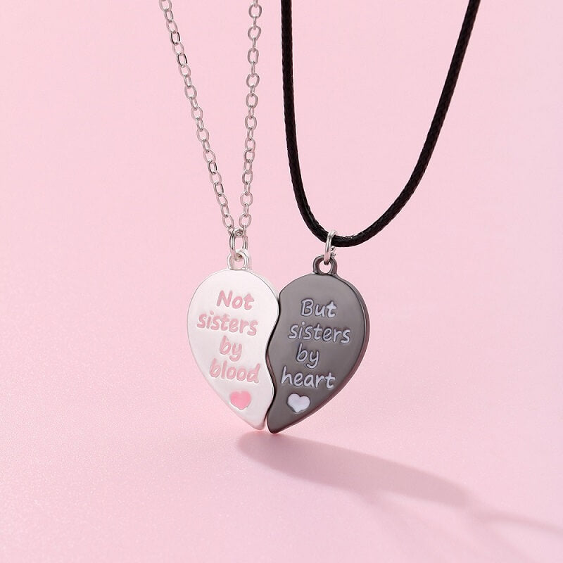 BFF Magnetic Split Heart Necklaces - Not Sisters by Blood, But by Heart