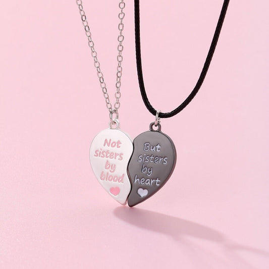 BFF Magnetic Split Heart Necklaces - Not Sisters by Blood, But by Heart