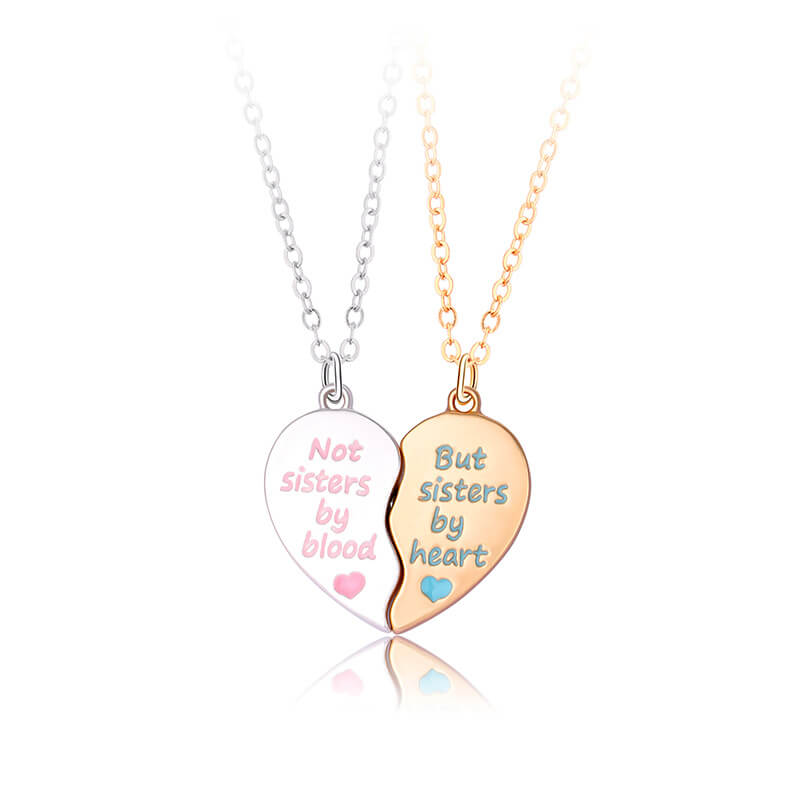 BFF Magnetic Split Heart Necklaces - Not Sisters by Blood, But by Heart