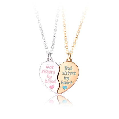 BFF Magnetic Split Heart Necklaces - Not Sisters by Blood, But by Heart