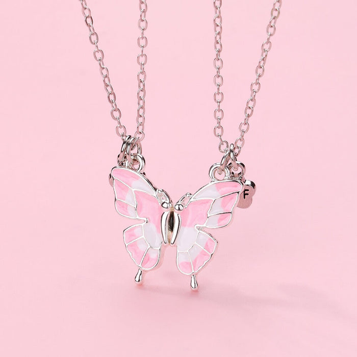 Best friend butterfly magnetic necklace for two BFF matching friendship necklace pair