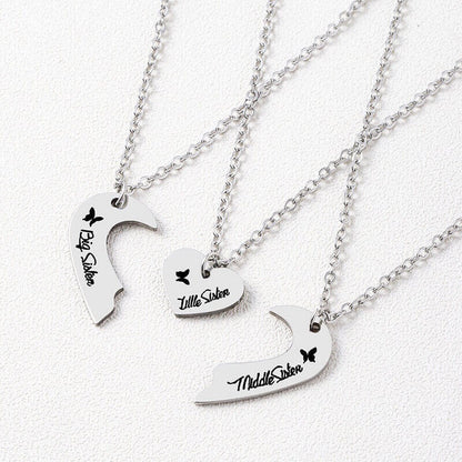 Big Sister Middle Sister Little Sister 3 People Necklace Silver