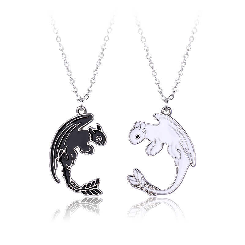 Black & White Dragon Friendship Necklace Set BFF/Couple Pendants