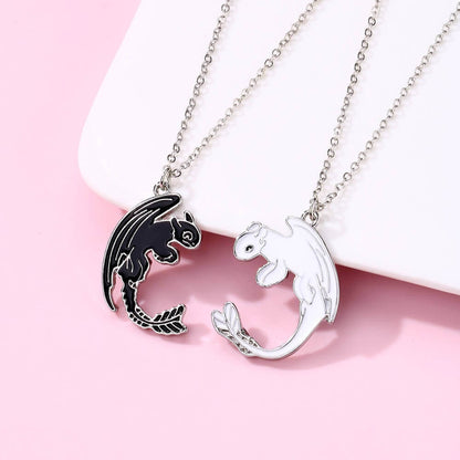 Black & White Dragon Friendship Necklace Set BFF/Couple Pendants