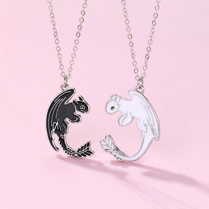 Black & White Dragon Friendship Necklace Set BFF/Couple Pendants