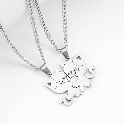 Cuddling Cat BFF Necklace Set - Hugging Pair