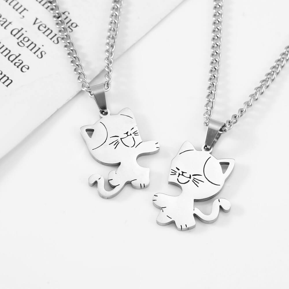 Cuddling Cat BFF Necklace Set - Hugging Pair
