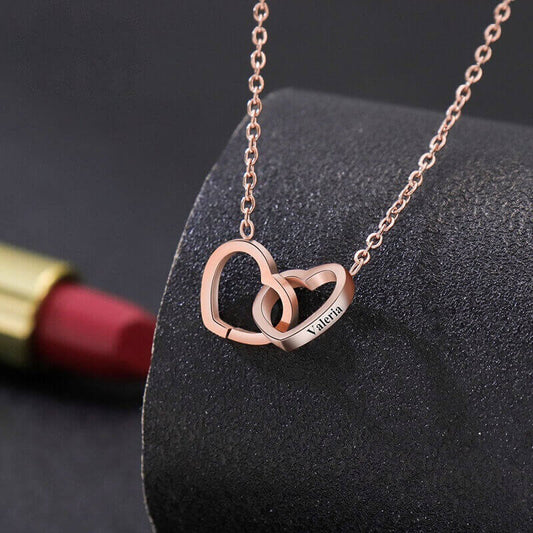 Custom Engraved Tethered Double Heart Necklace